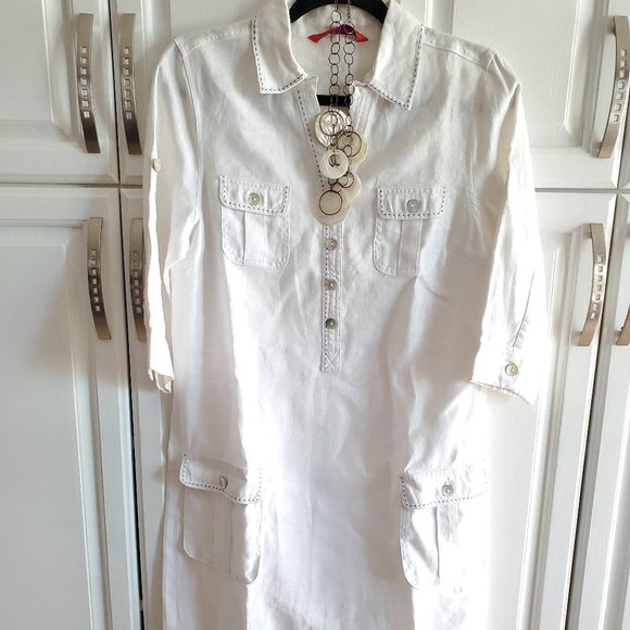 LINEN WHITE SHIRT DRESS SIZE 38 + GIFT J-NITA 100% LINEN - Picture 1 of 16